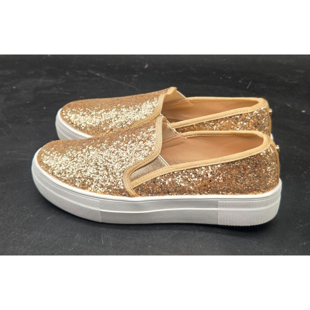 Fever Sole Rose Gold Glitter Slip On Comfort Sneakers Shoes Womens Size 8